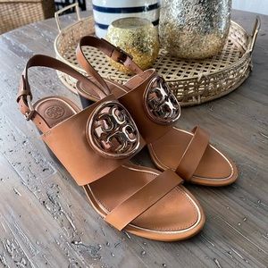 Tory Burch Cognac Wedge Heels Size 8.5 New